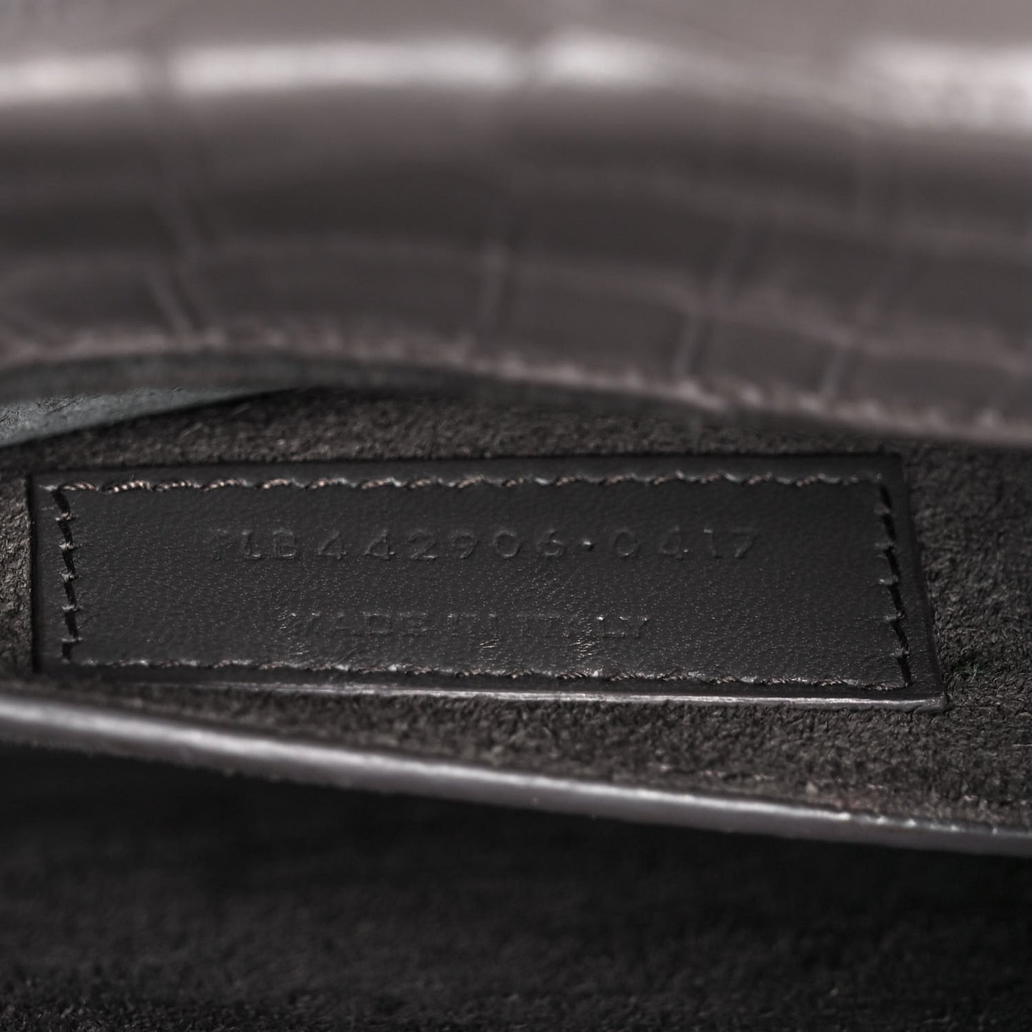 Calfskin Crocodile Embossed Medium Monogram Sunset Fog