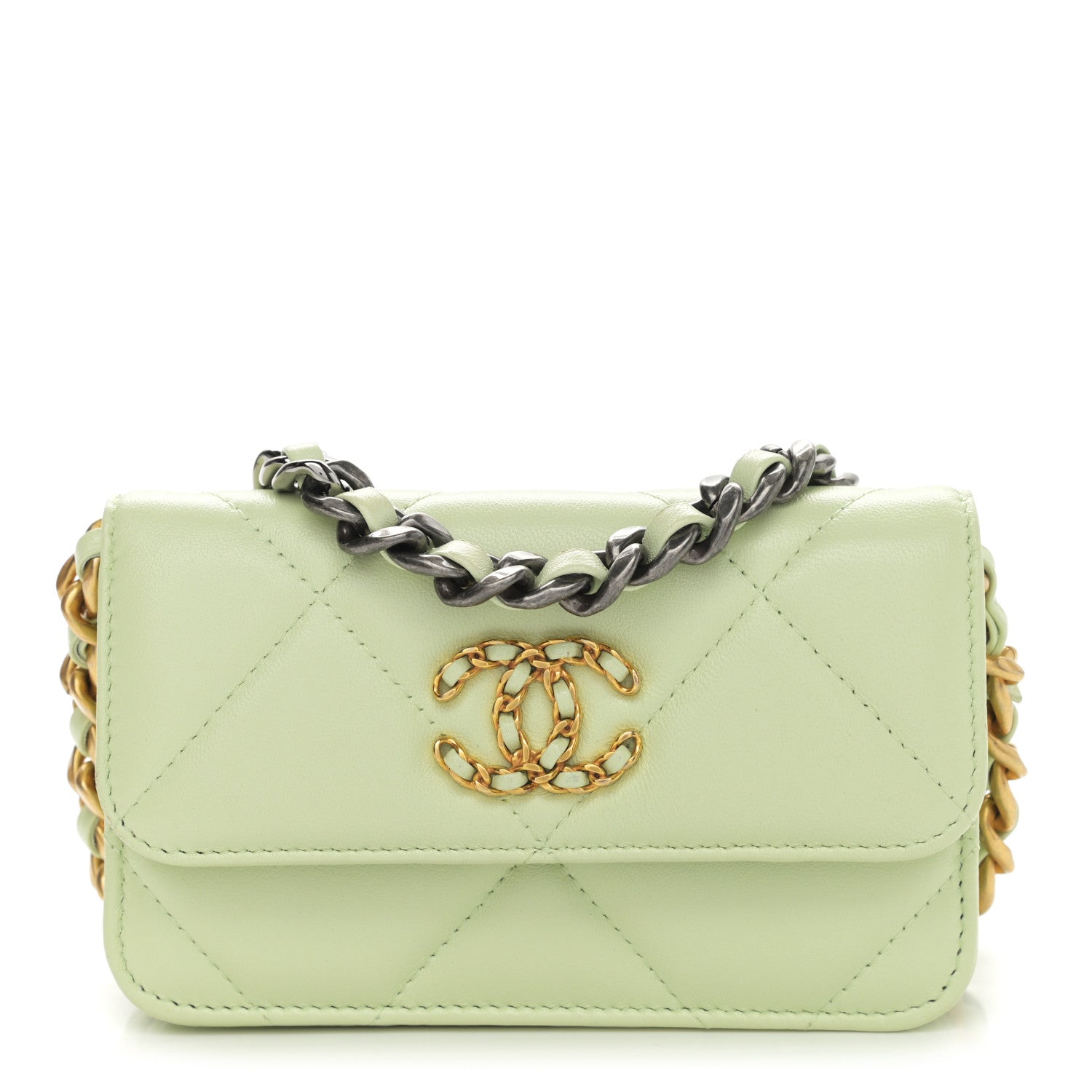 Chanel Lambskin Quilted Chanel 19 Clutch With Chain Light Green 1 of 13