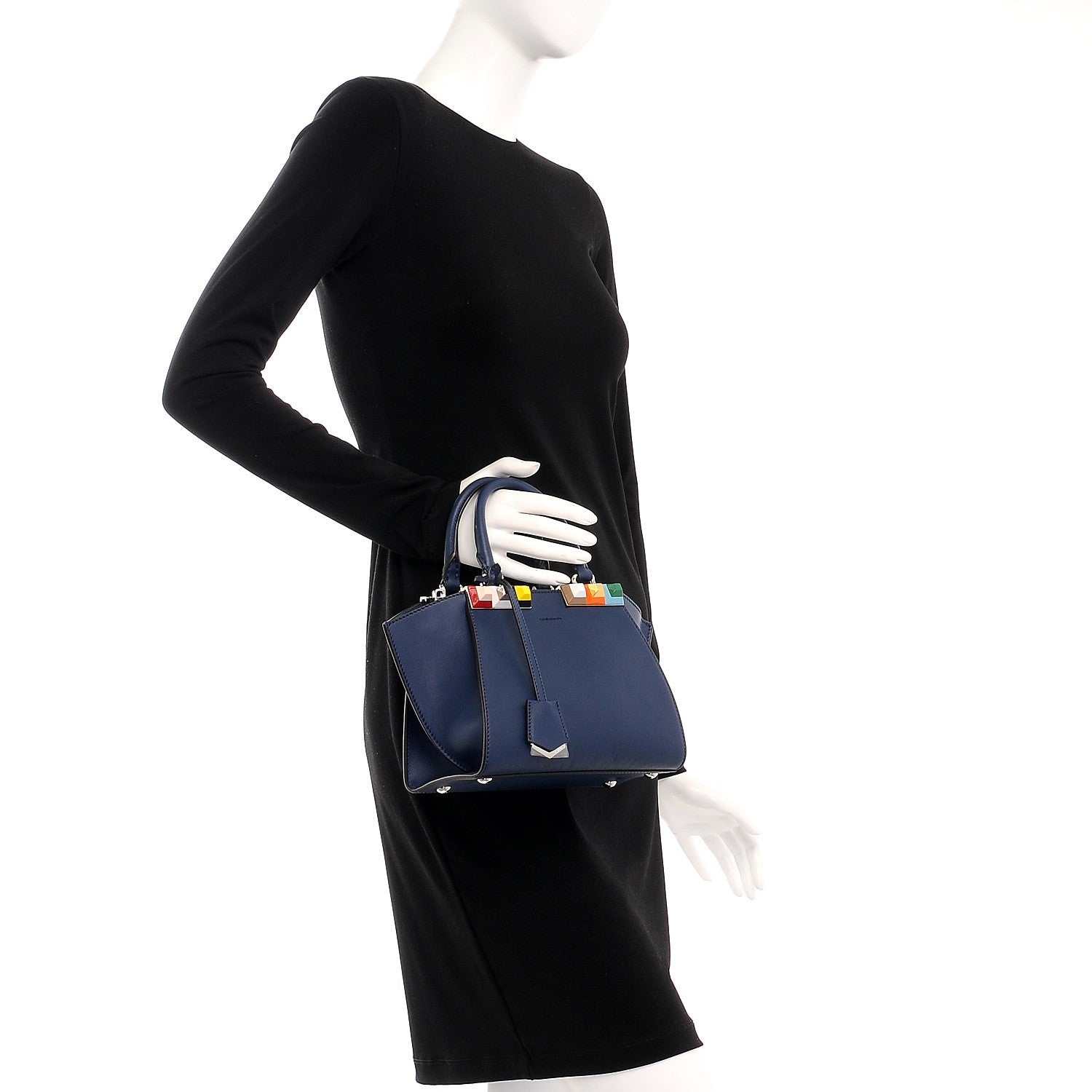 Fendi Vitello Dolce Studded Mini 3Jours Tote Blueberry Multicolor 3 of 8