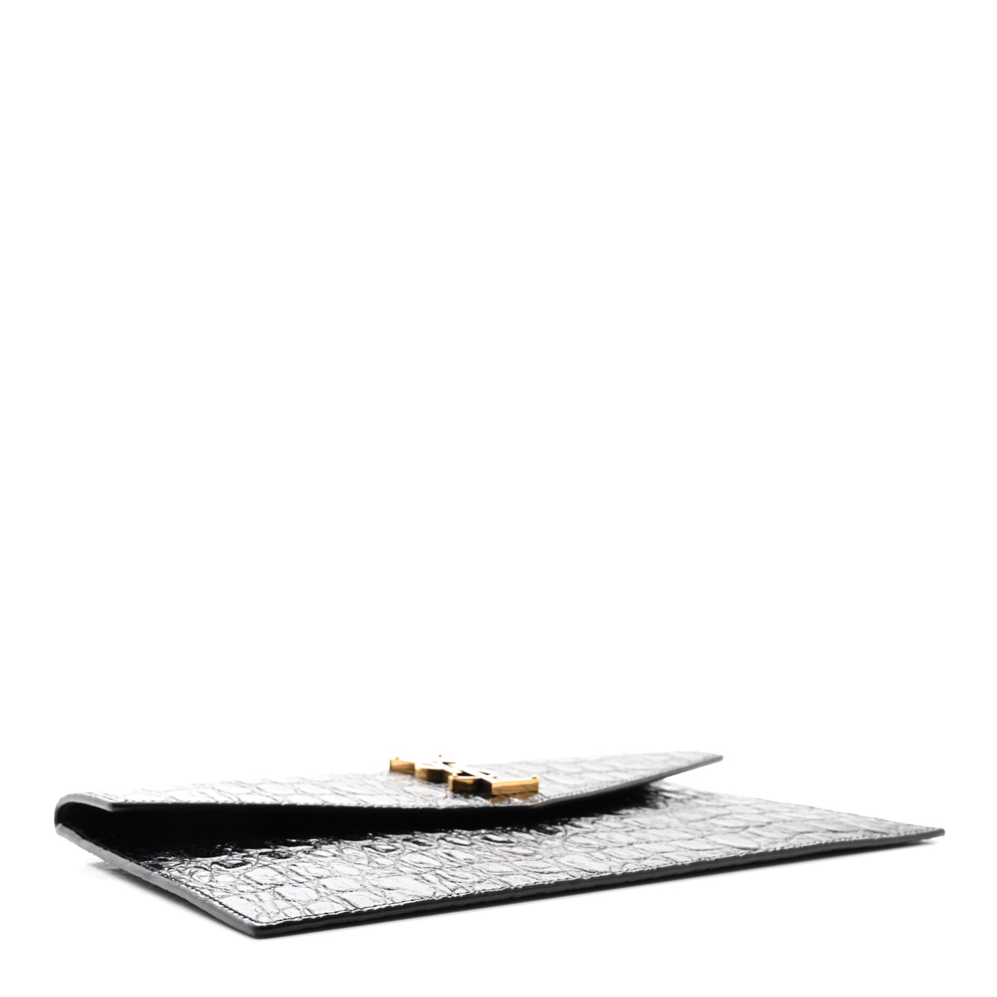 Calfskin Crocodile Embossed Uptown Monogram Clutch Black