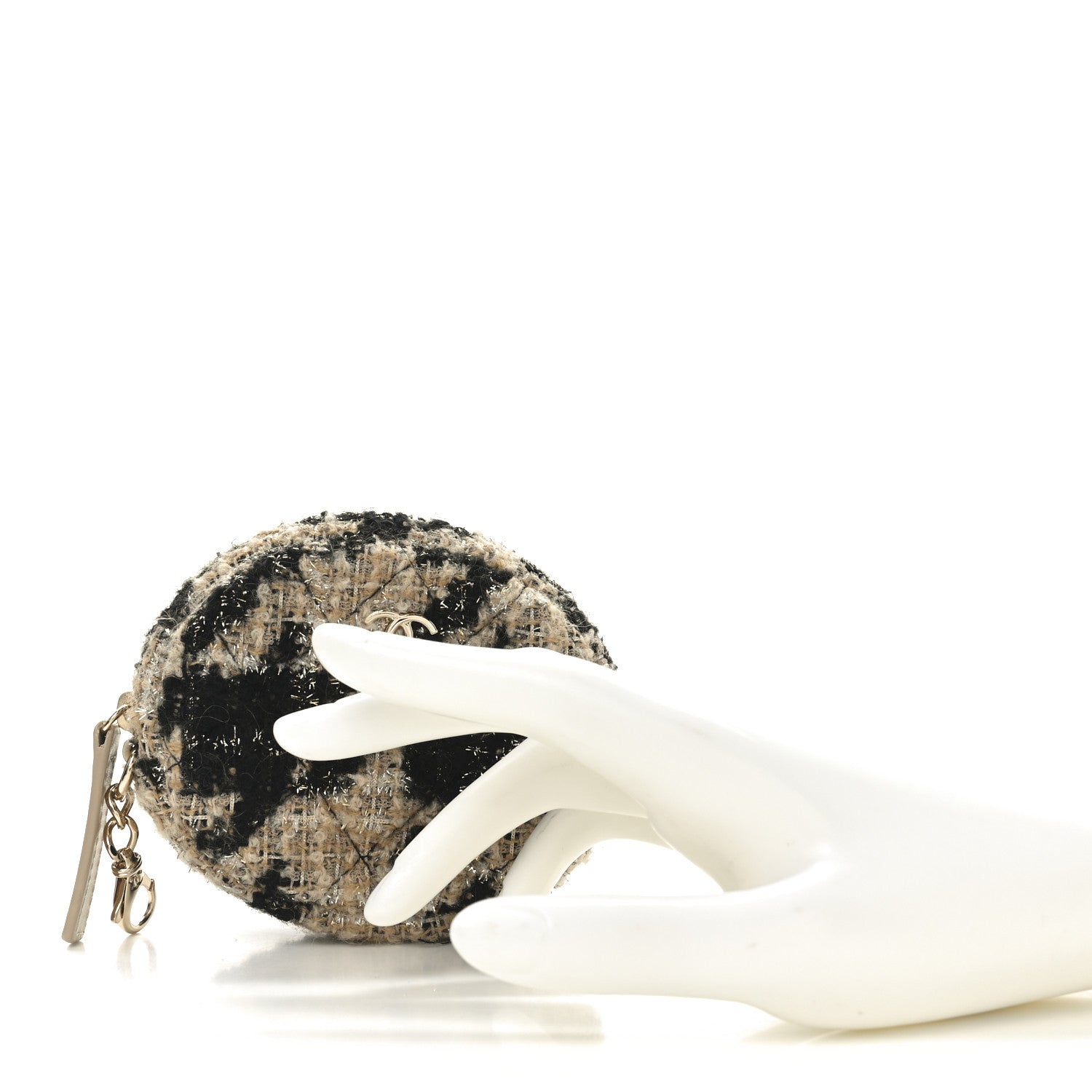 Chanel Tweed Shearling Quilted Coin Purse Beige Black 2 of 6