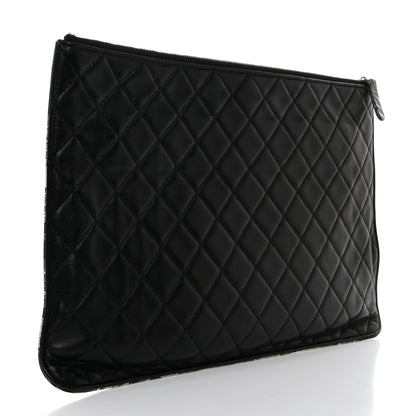 Chanel Coated Canvas Lambskin Quilted Large Camellia Cosmetic Case Black White 3 of 7