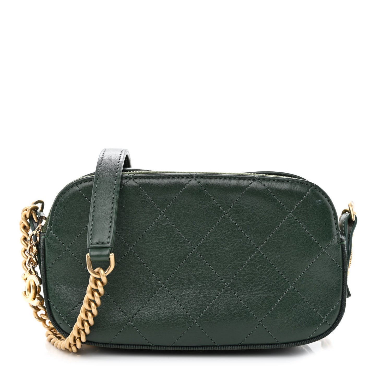 Calfskin Grosgrain Stitched Button Up Camera Case Green
