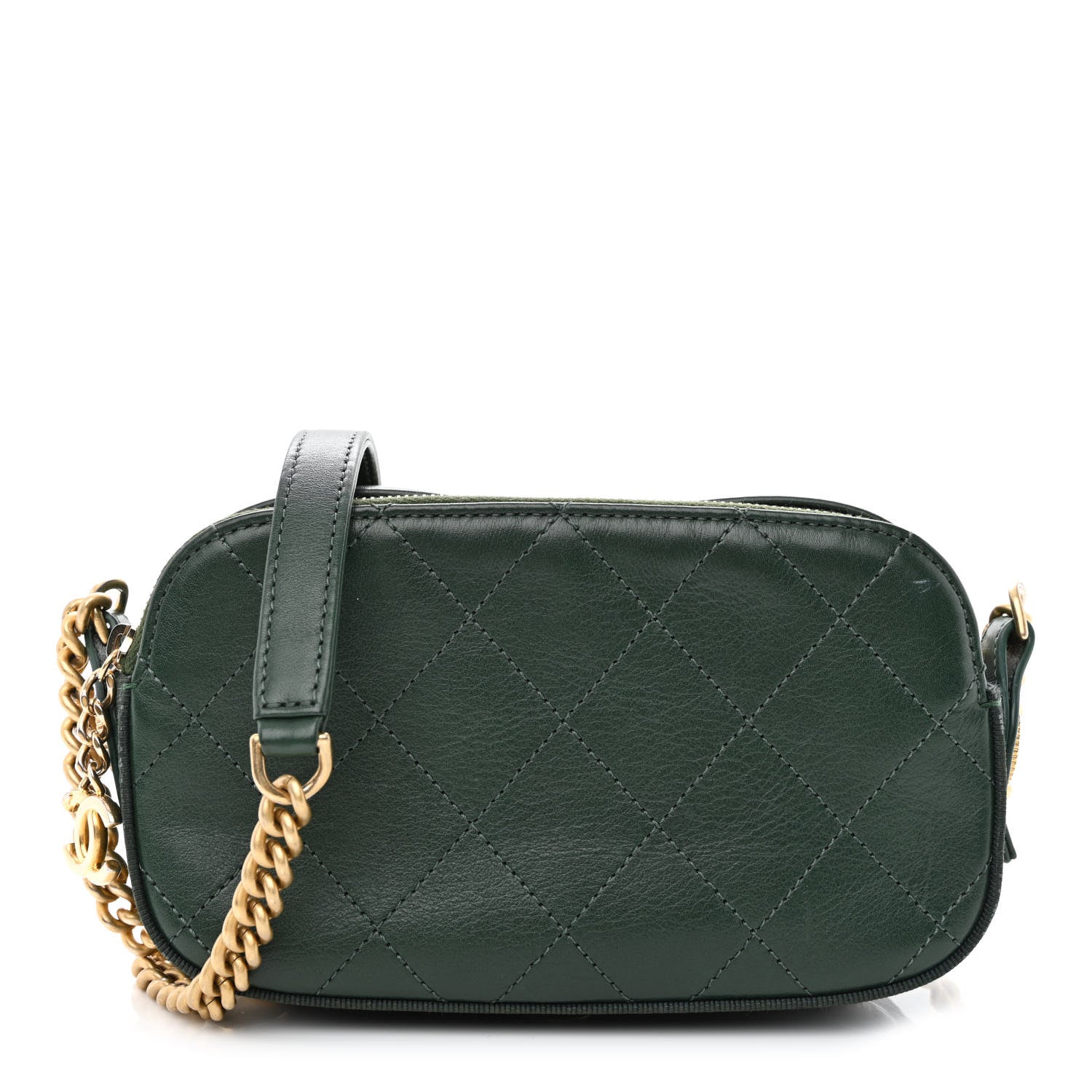 Chanel Calfskin Grosgrain Stitched Button Up Camera Case Green 1 of 12