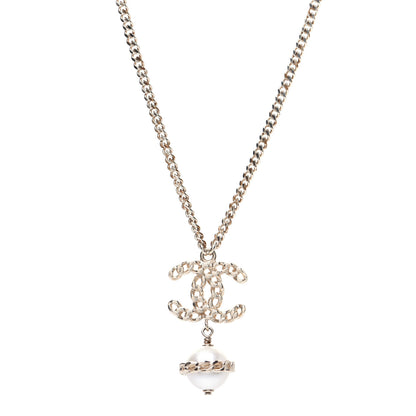Chanel Chain CC Pearl Drop Necklace Gold 1 of 5