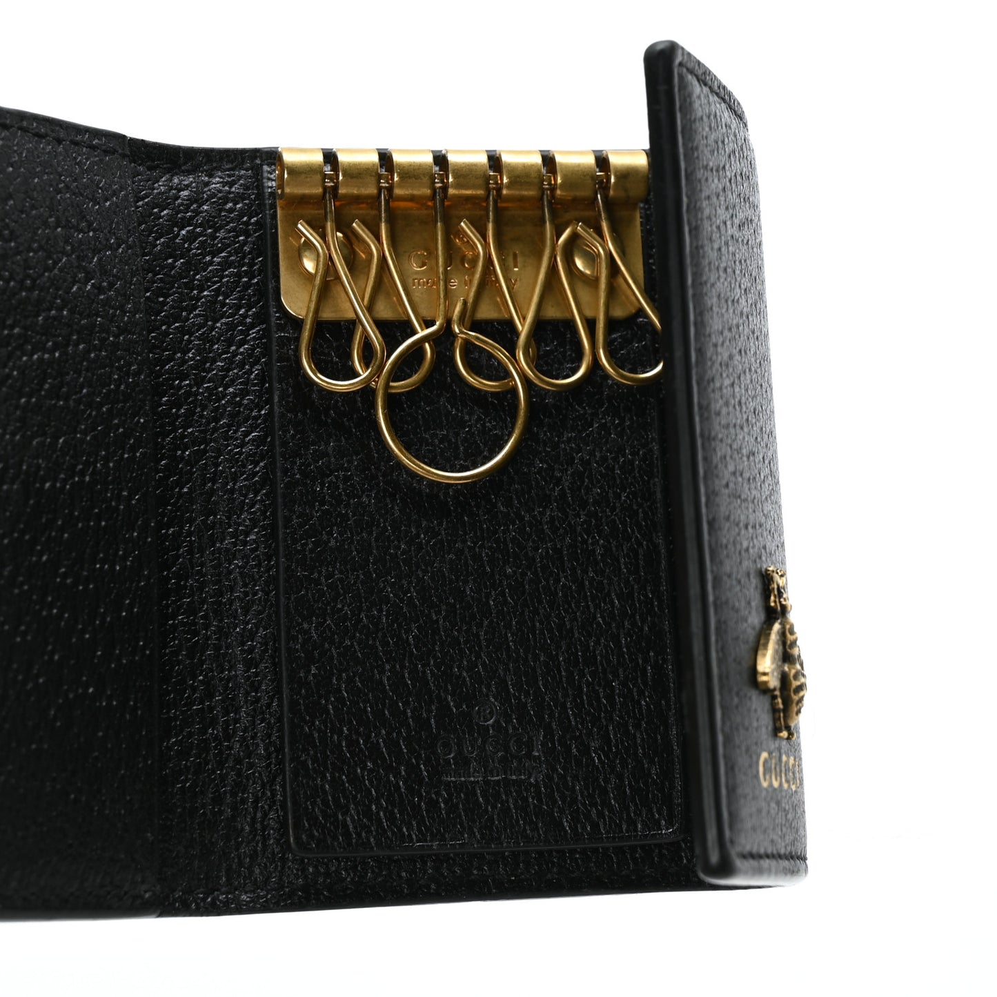 Pebbled Calfskin Bee 6 Key Holder Case Black