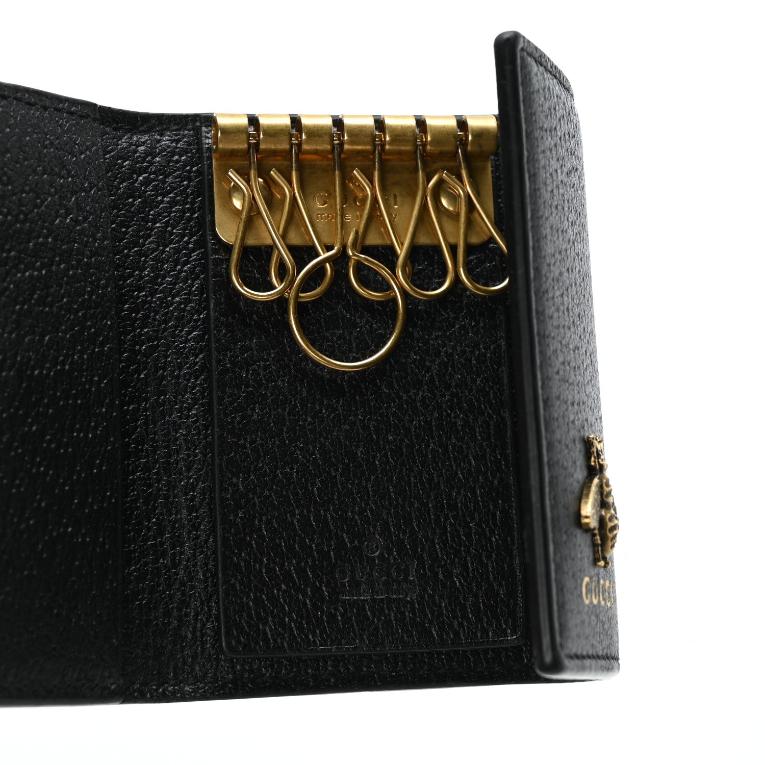 Gucci Pebbled Calfskin Bee 6 Key Holder Case Black 6 of 8