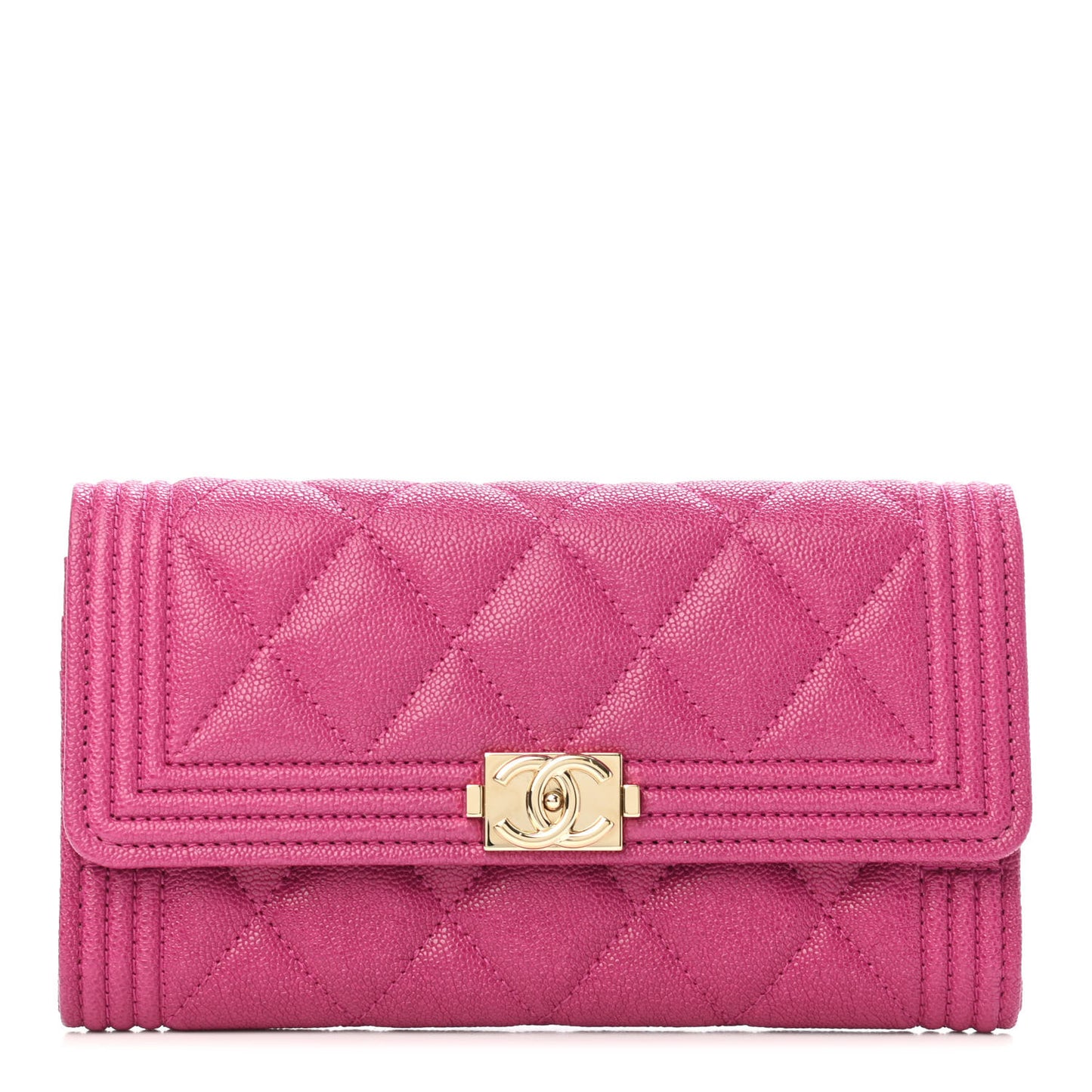 Caviar Quilted Medium Boy Flap Wallet Fuchsia