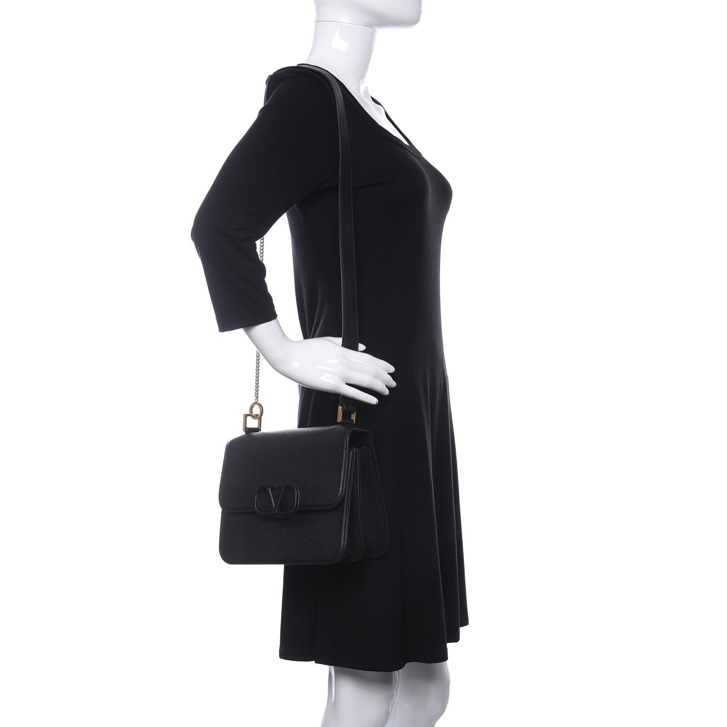 Valentino Garavani Grainy Calfskin Large VSling Shoulder Bag Black 2 of 10