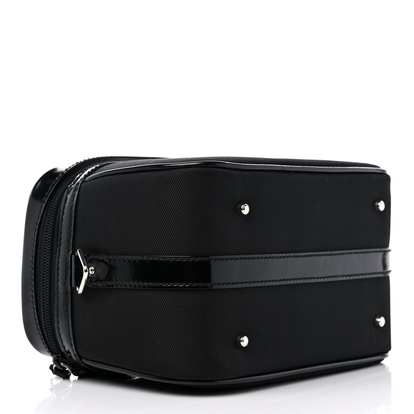 Canvas Patent Calfskin Bamboo Cosmetic Case Black
