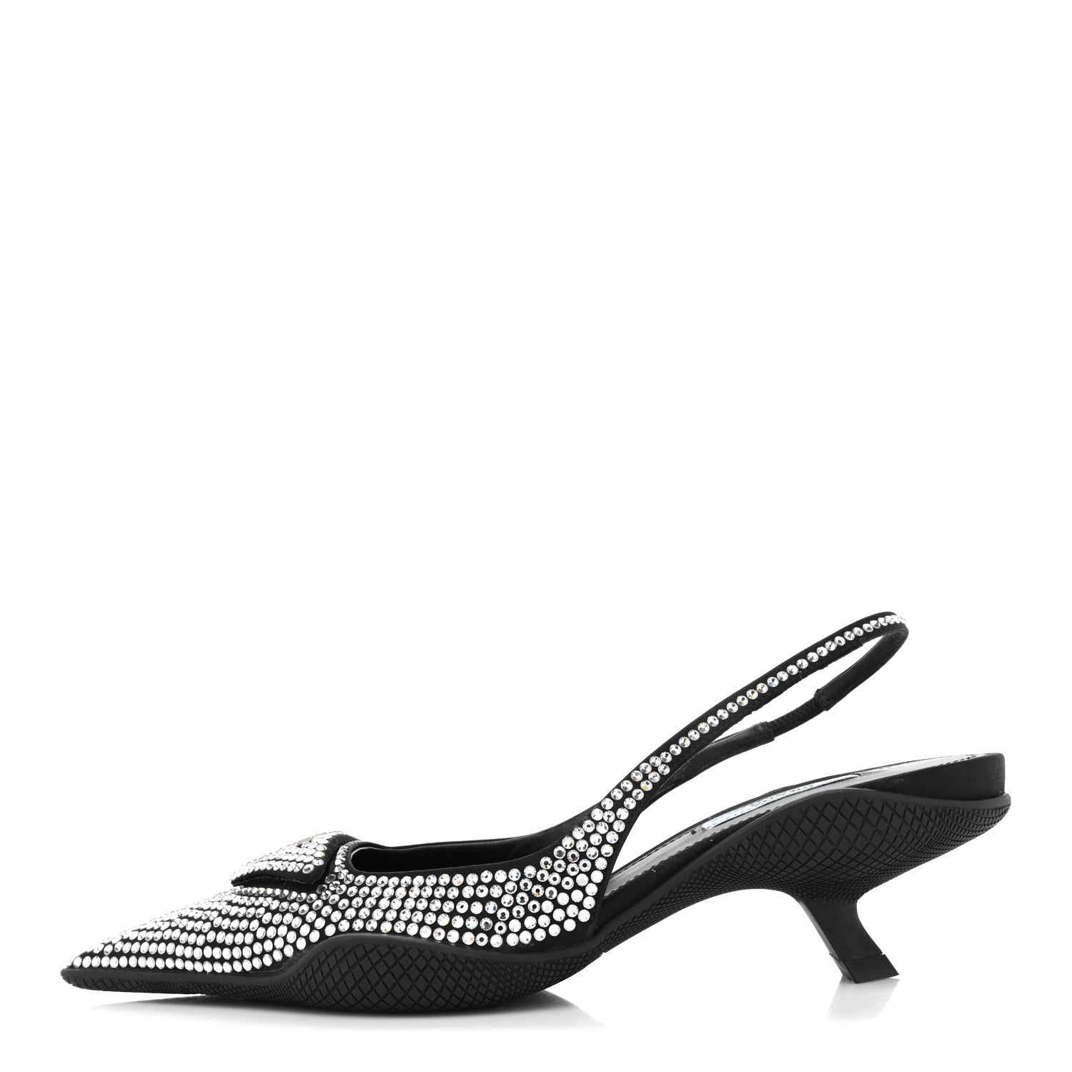 Prada Satin Crystal Logo 45mm Slingback Pumps 37 Cristal 1 of 10