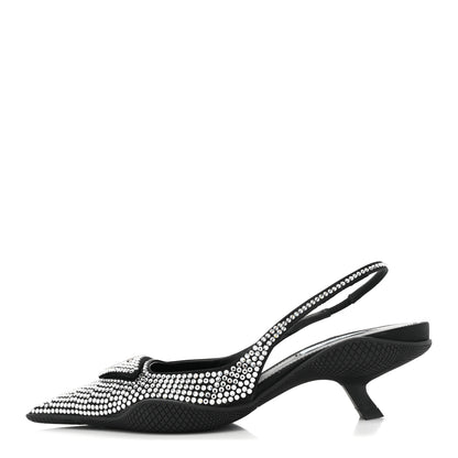 Prada Satin Crystal Logo 45mm Slingback Pumps 37 Cristal 1 of 10