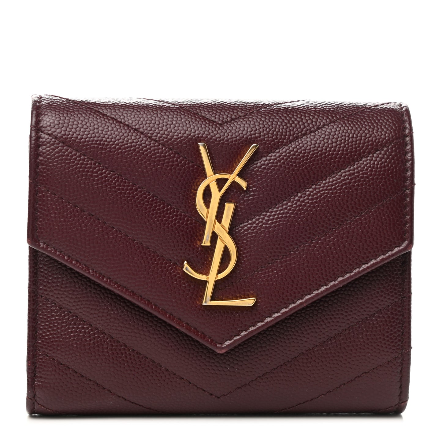 Grain De Poudre Matelasse Chevron Monogram Compact Tri Fold Wallet Rouge Legion