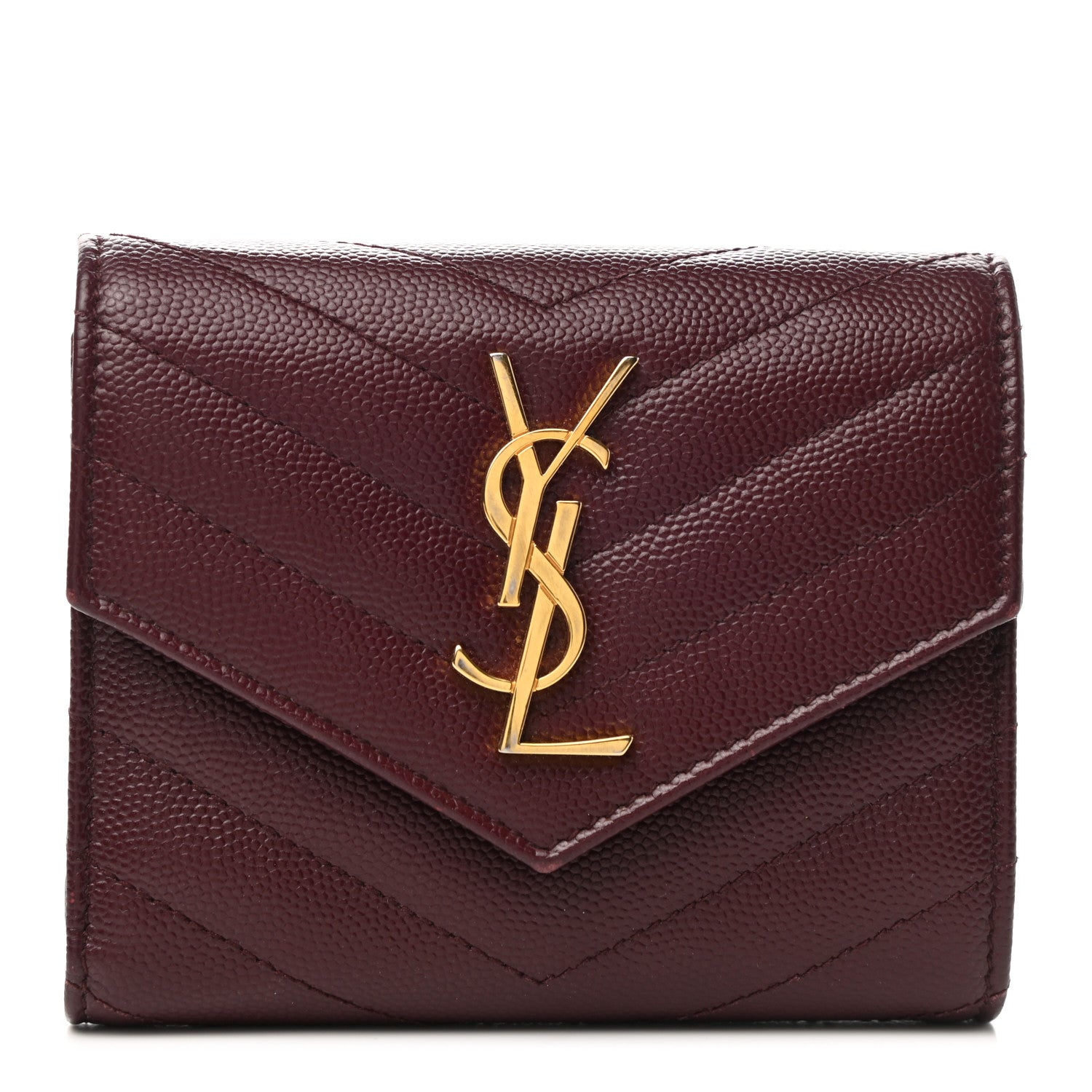 Saint Laurent Grain De Poudre Matelasse Chevron Monogram Compact Tri Fold Wallet Rouge Legion 1 of 8