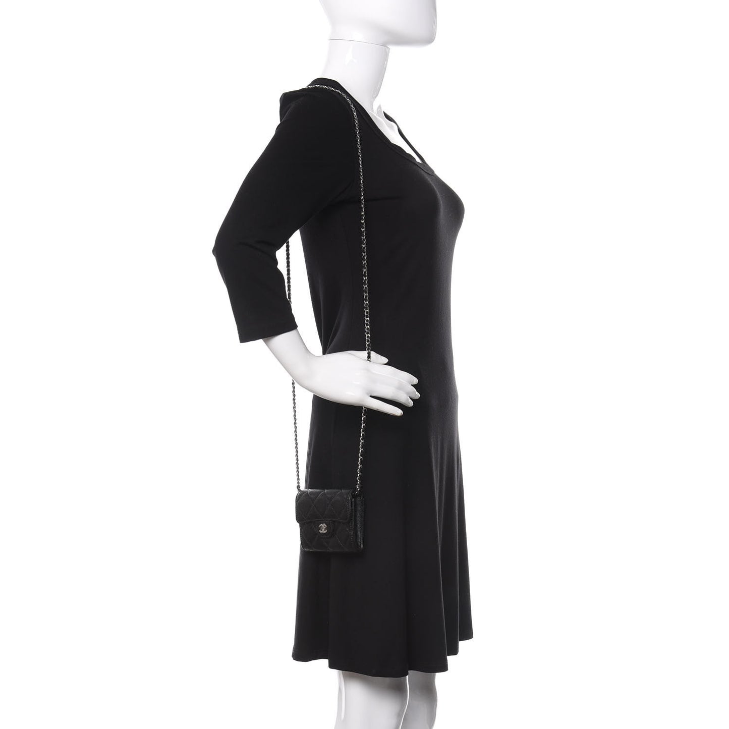 Caviar Quilted Flap Card Holder On Chain Black