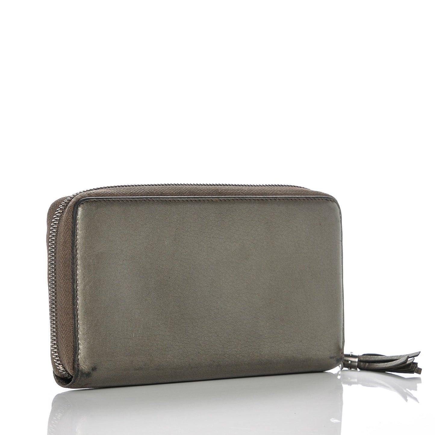 Metallic Pebbled Calfskin Soho Zip Around Wallet Sasso