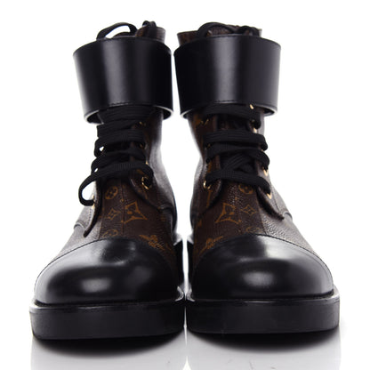 Louis Vuitton Calfskin Monogram Wonderland Flat Ranger Boots 37 Black 2 of 10