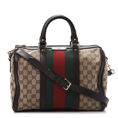 Gucci Monogram Vintage Web Medium Boston Dark Brown 1 of 15