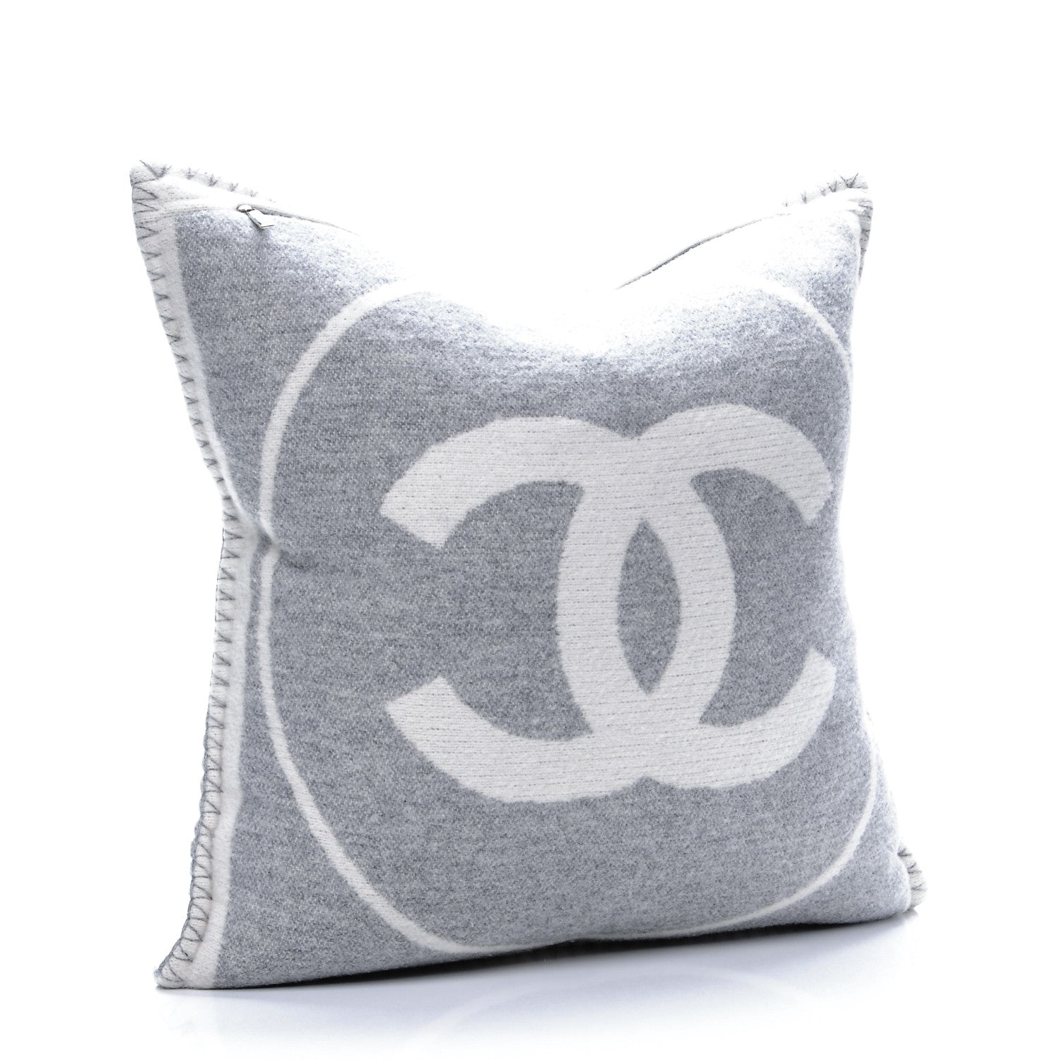 Chanel Merino Wool Cashmere CC Pillow Grey Off White 3 of 5