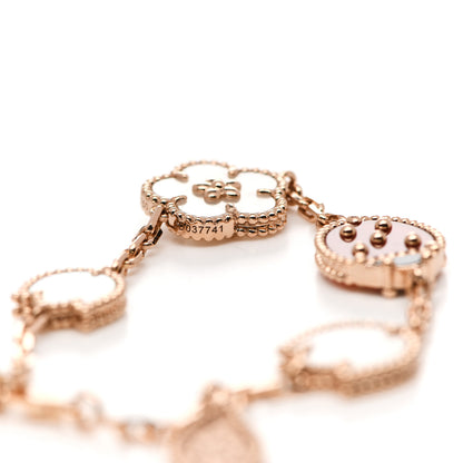 Van Cleef & Arpels 18K Rose Gold Carnelian Mother of Pearl Onyx 5 Motifs Lucky Spring Bracelet 4 of 5