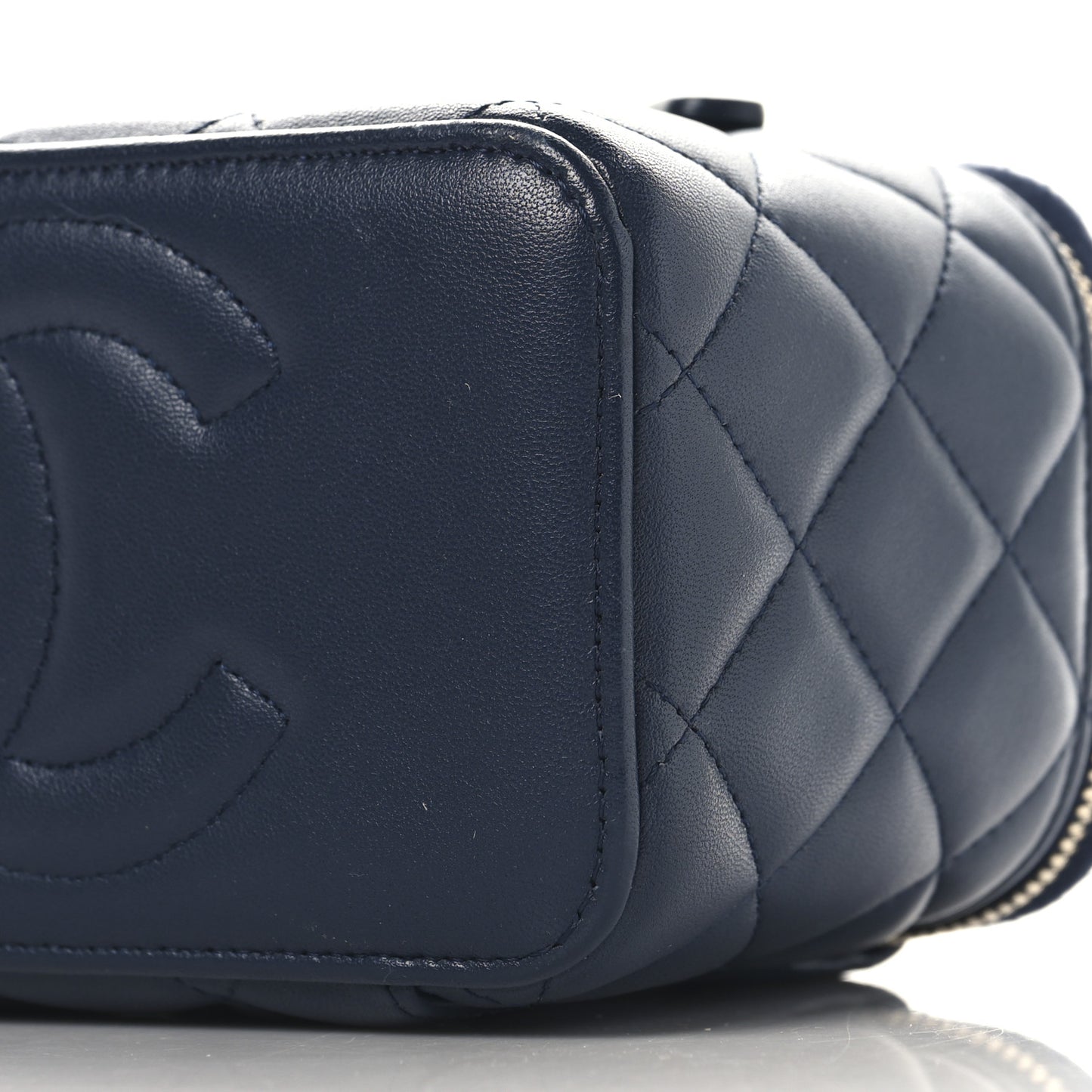 Lambskin Quilted Metal Small Top Handle Vanity Case With Chain Blue