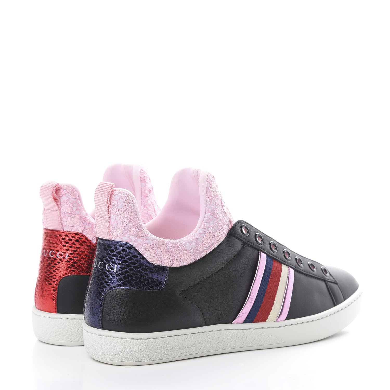 Gucci Calfskin Lace Sylvie Web Womens New Ace High Top Sneakers 36.5 Black 4 of 9