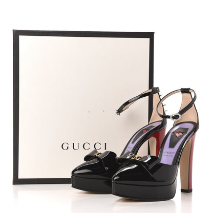 Gucci Patent Crystal GG Bow Sadie Spike Ankle Strap d'Orsay Platform High Heel Pumps 36.5 Black 9 of 9