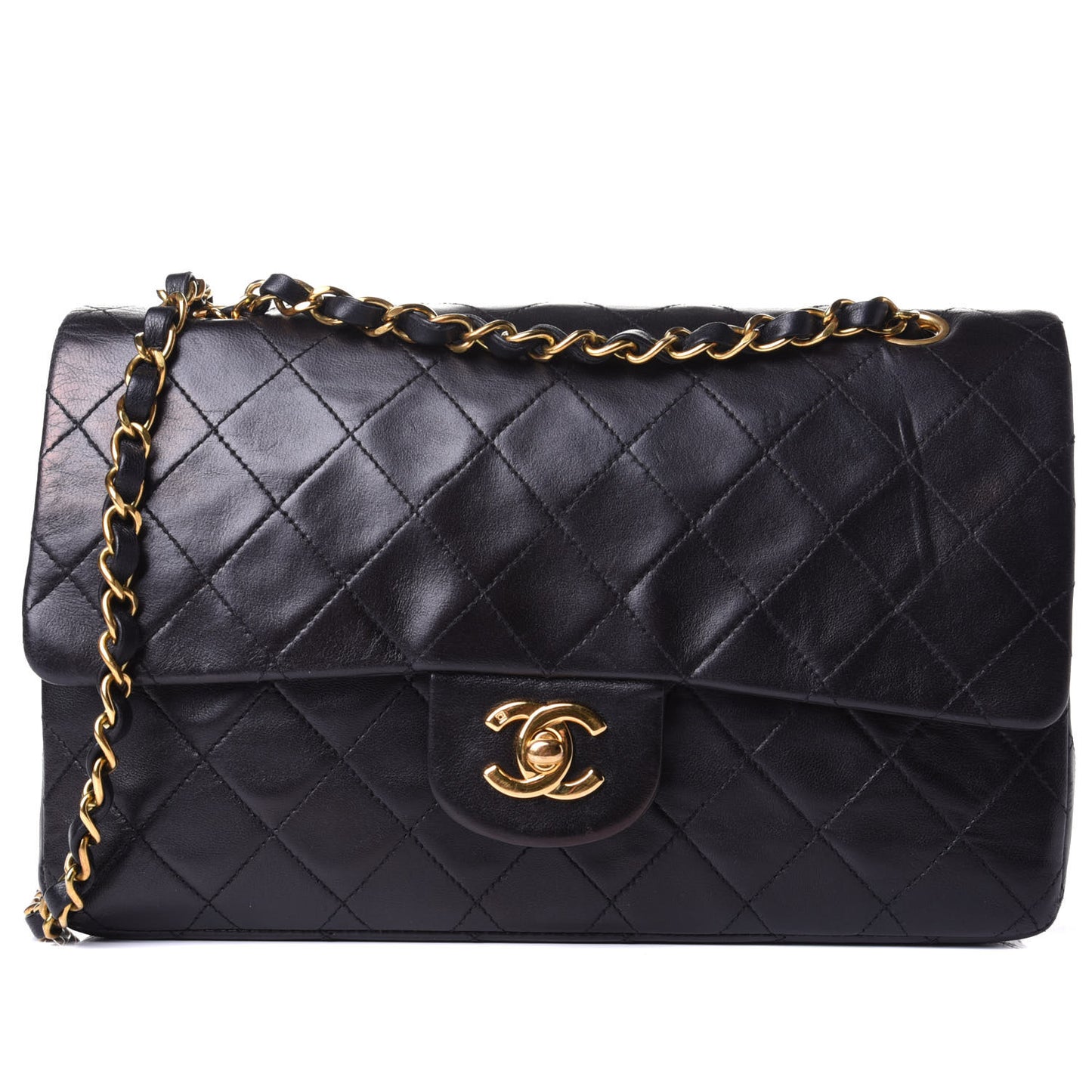 Lambskin Quilted Medium Double Flap Black