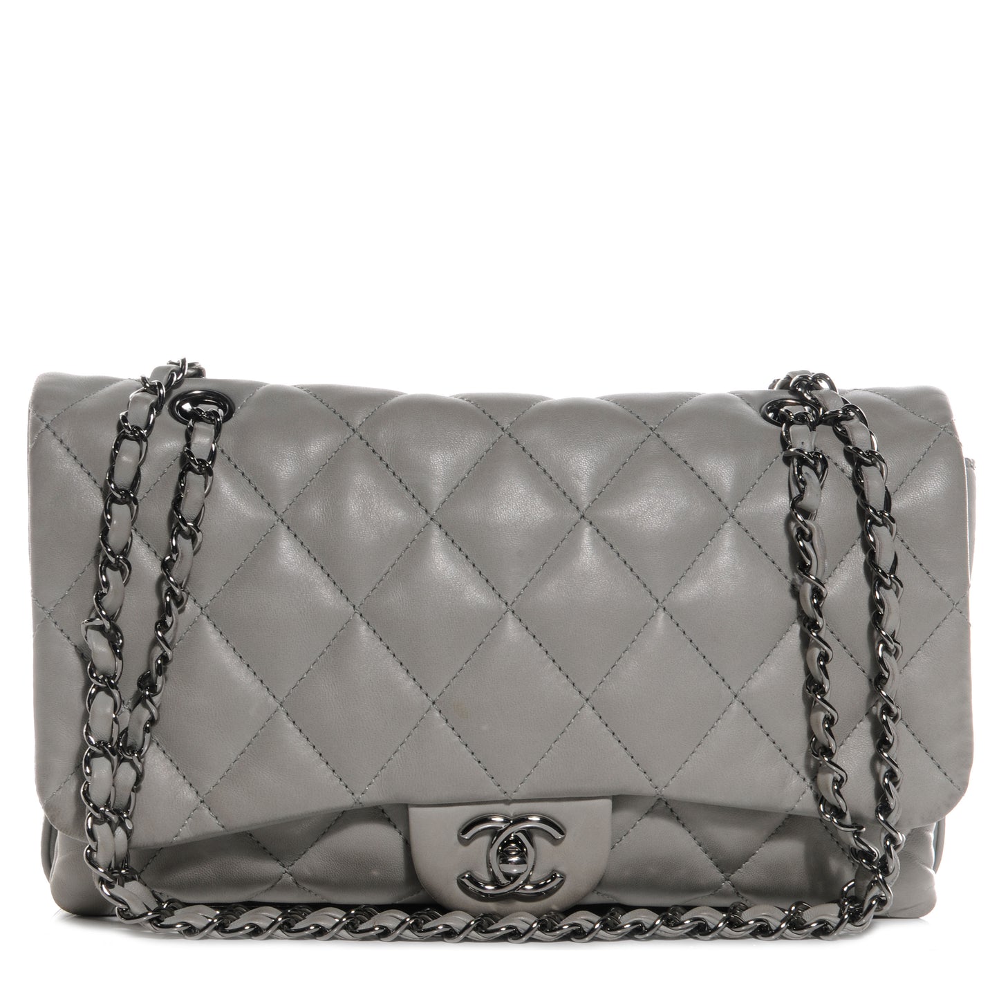 Lambskin Quilted 3 Large Flap Grey