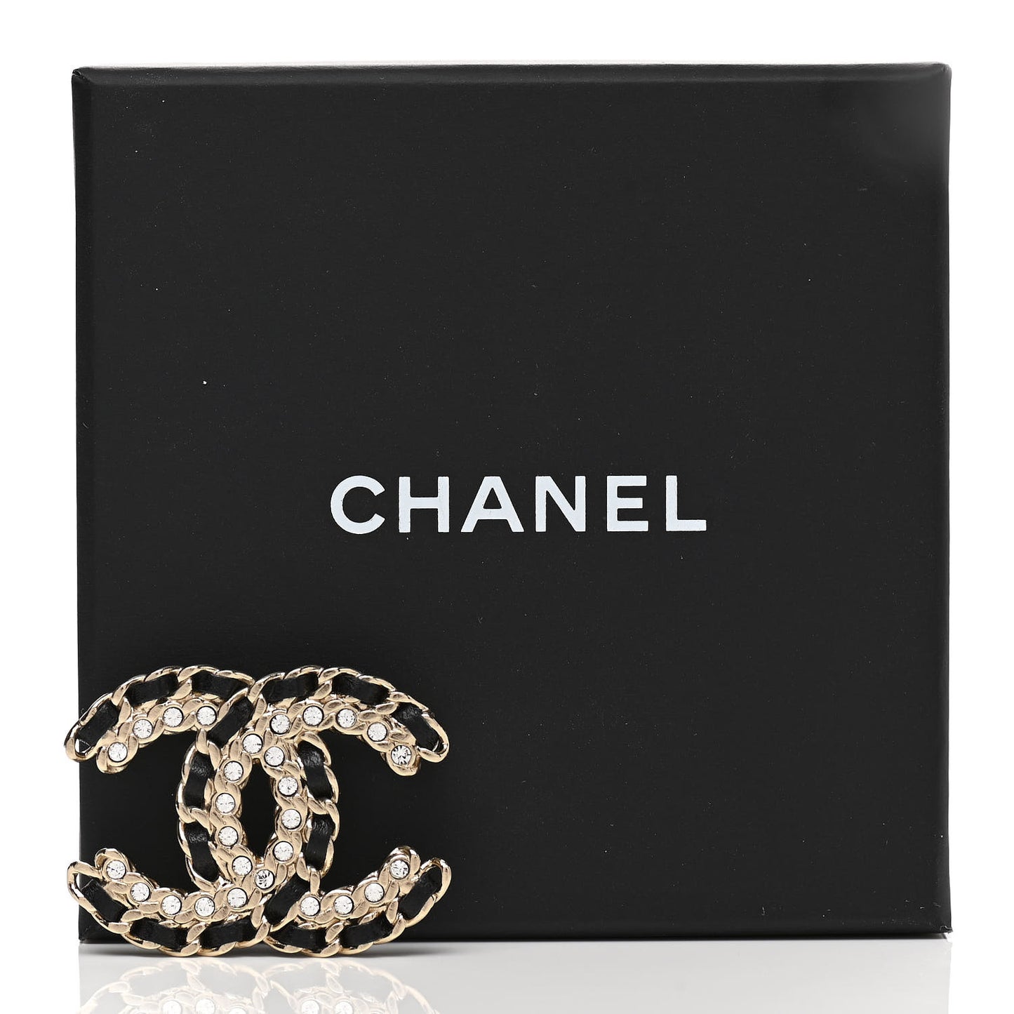 Lambskin Crystal Vintage Allure CC Chain Brooch Black Gold