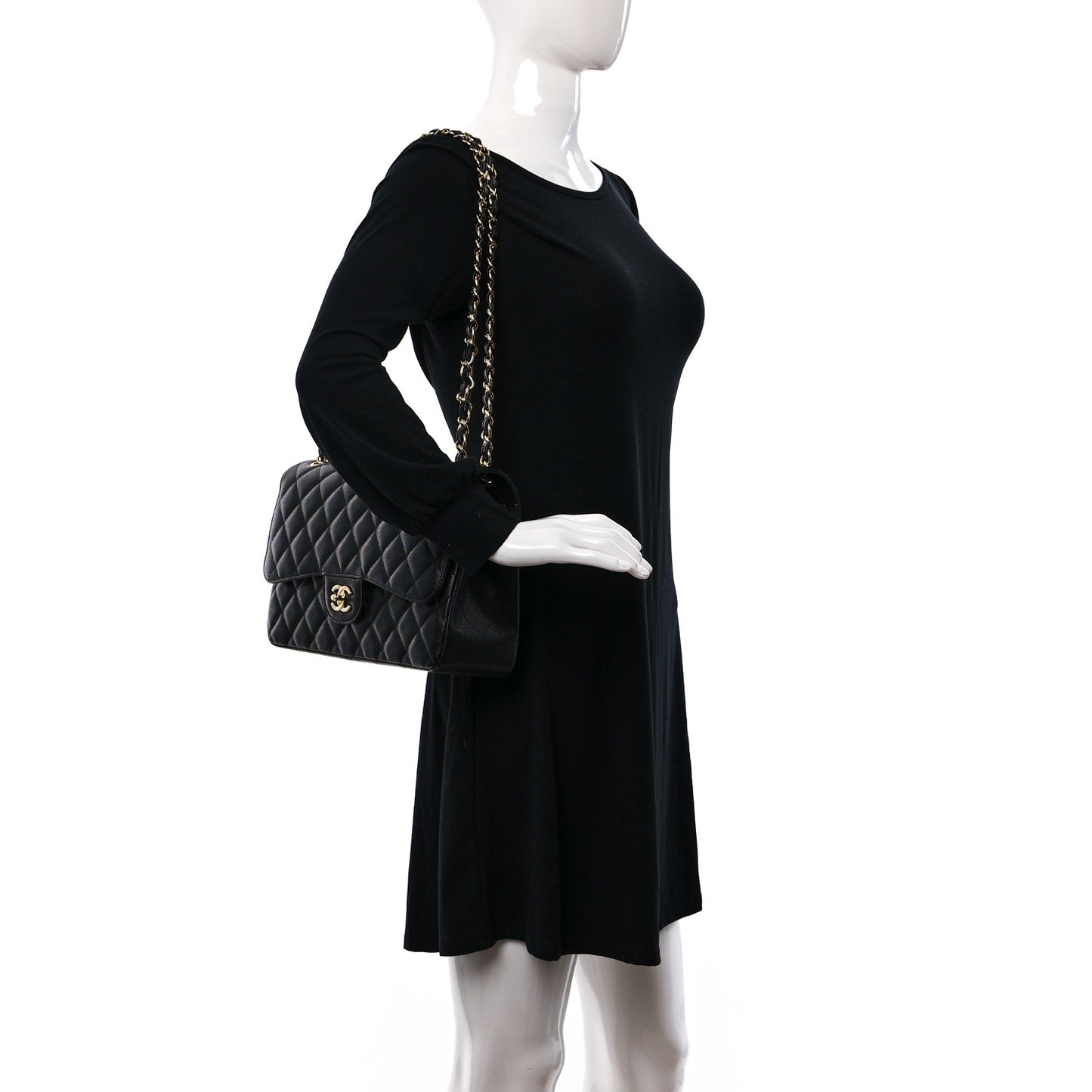 Caviar Quilted Jumbo Double Flap Black