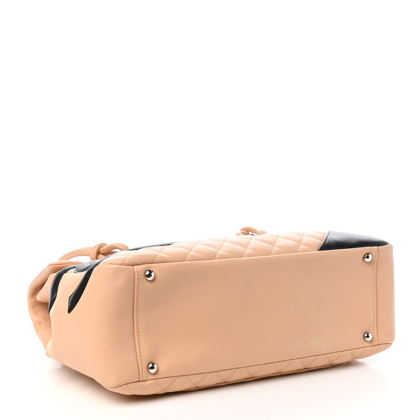 Calfskin Quilted Large Cambon Flap Beige Black