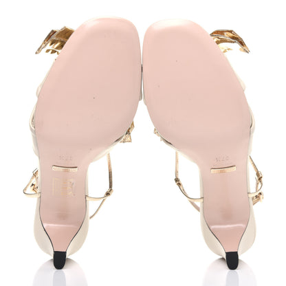 Gucci Nappa Metallic Bow Daphne Mid Heel Sandals 37.5 Vintage White Platino 5 of 11