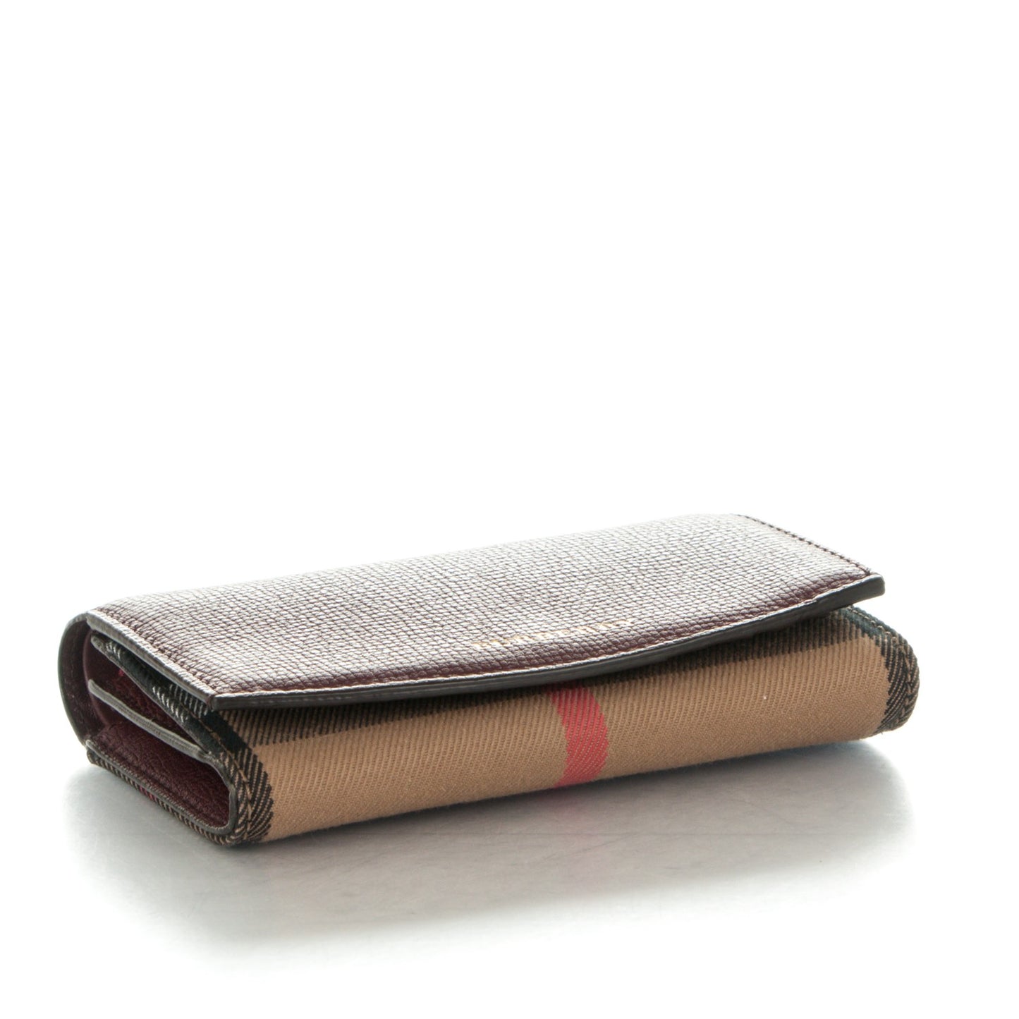 Grainy Calfskin House Check Wellington Wallet Mahogany Red