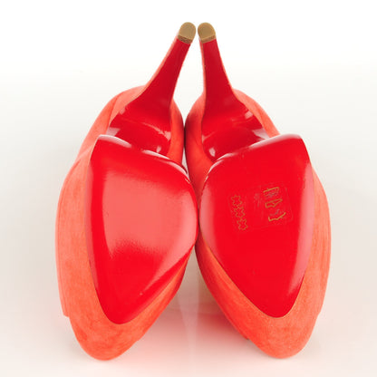 Christian Louboutin Suede Talitha 160 Platform Peep Toe Pumps 38.5 Poppy 5 of 7
