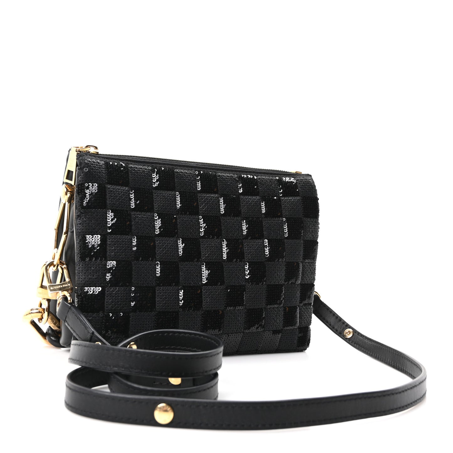 Satin Sequin Embroidered Damier Coussin BB Black