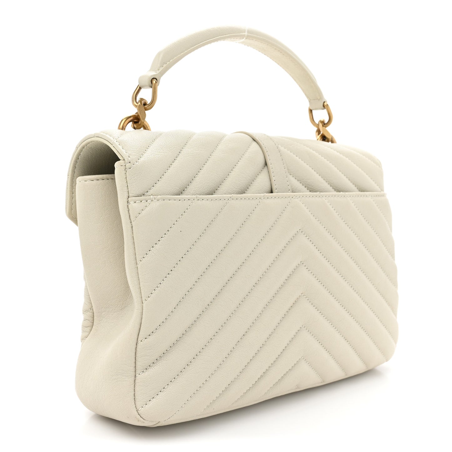 Sheepskin Matelasse Chevron Monogram Medium College Bag Crema Soft