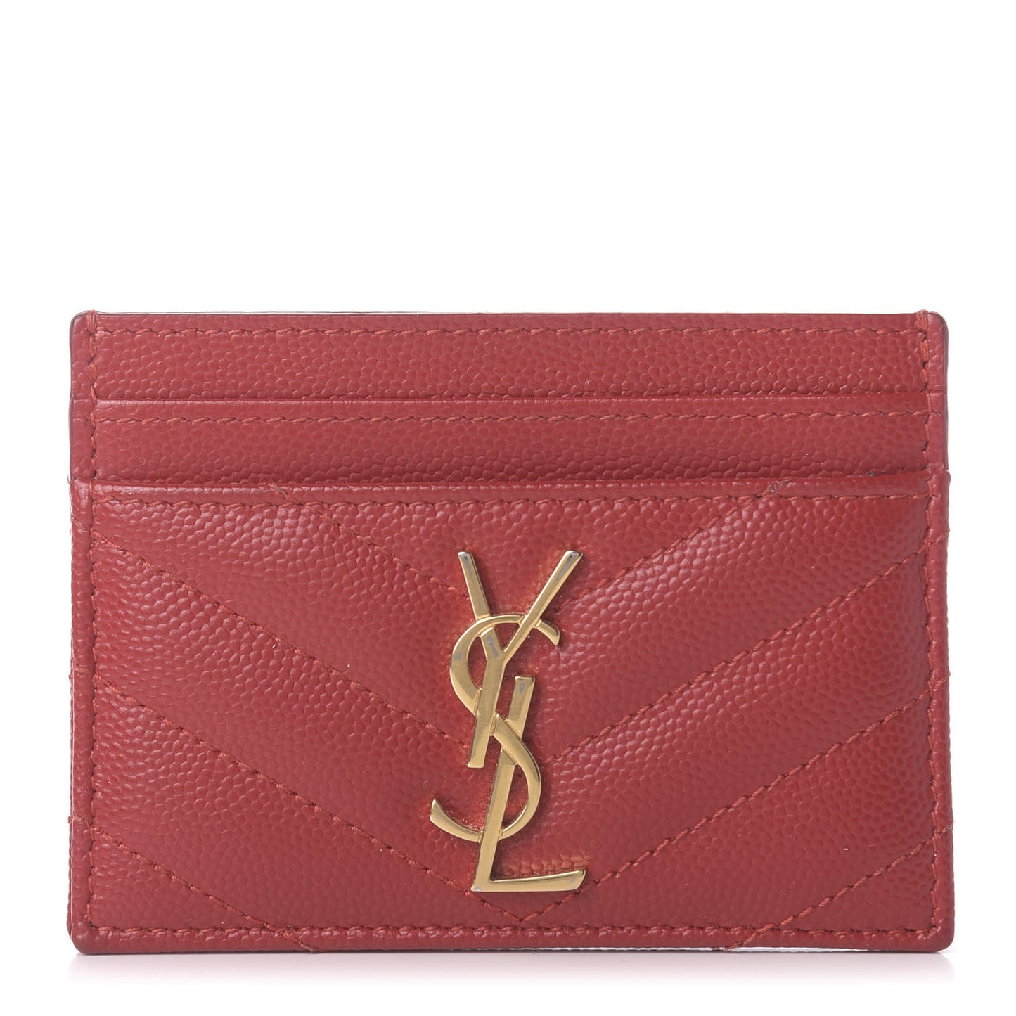 Grain De Poudre Matelasse Chevron Monogram Credit Card Case New Red
