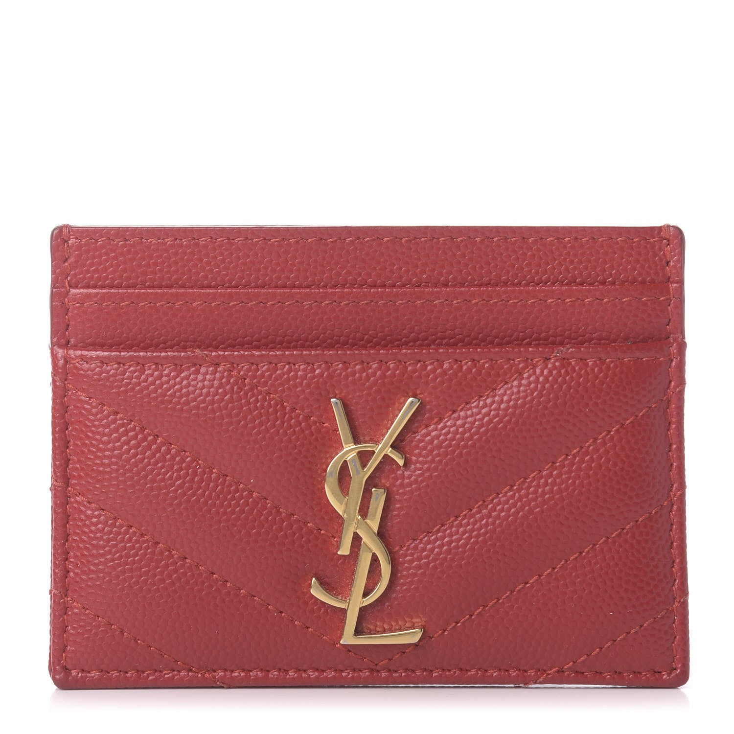 Saint Laurent Grain De Poudre Matelasse Chevron Monogram Credit Card Case New Red 1 of 9