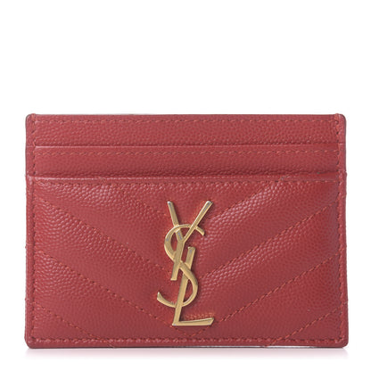 Saint Laurent Grain De Poudre Matelasse Chevron Monogram Credit Card Case New Red 1 of 9