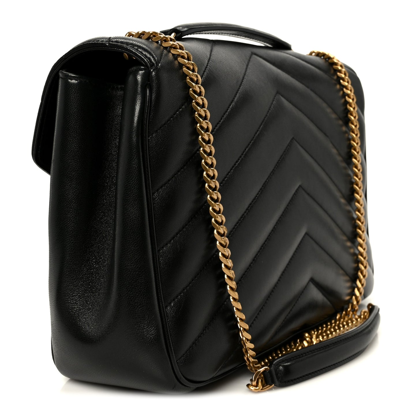 Lambskin Chevron Quilted Large Loulou Black