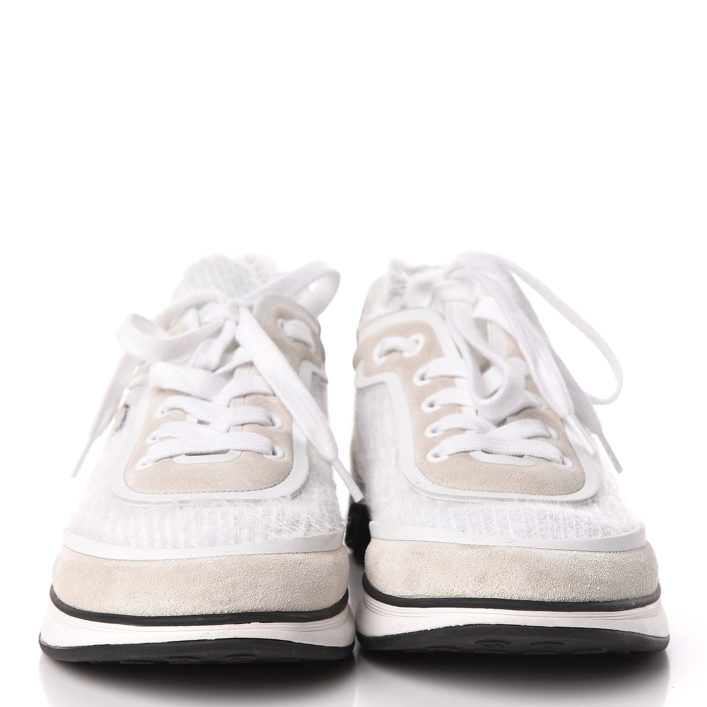 Suede Calfskin Stretch Fabric CC Sneakers 35.5 White