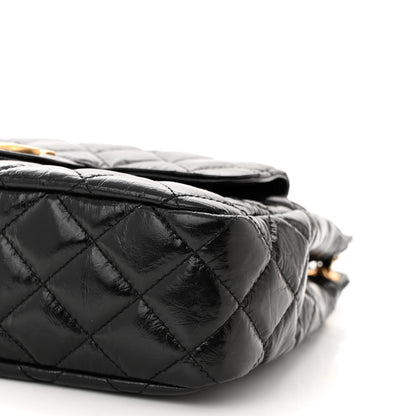 Chanel Shiny Crumpled Calfskin Quilted Wavy CC Hobo Black 10 of 11