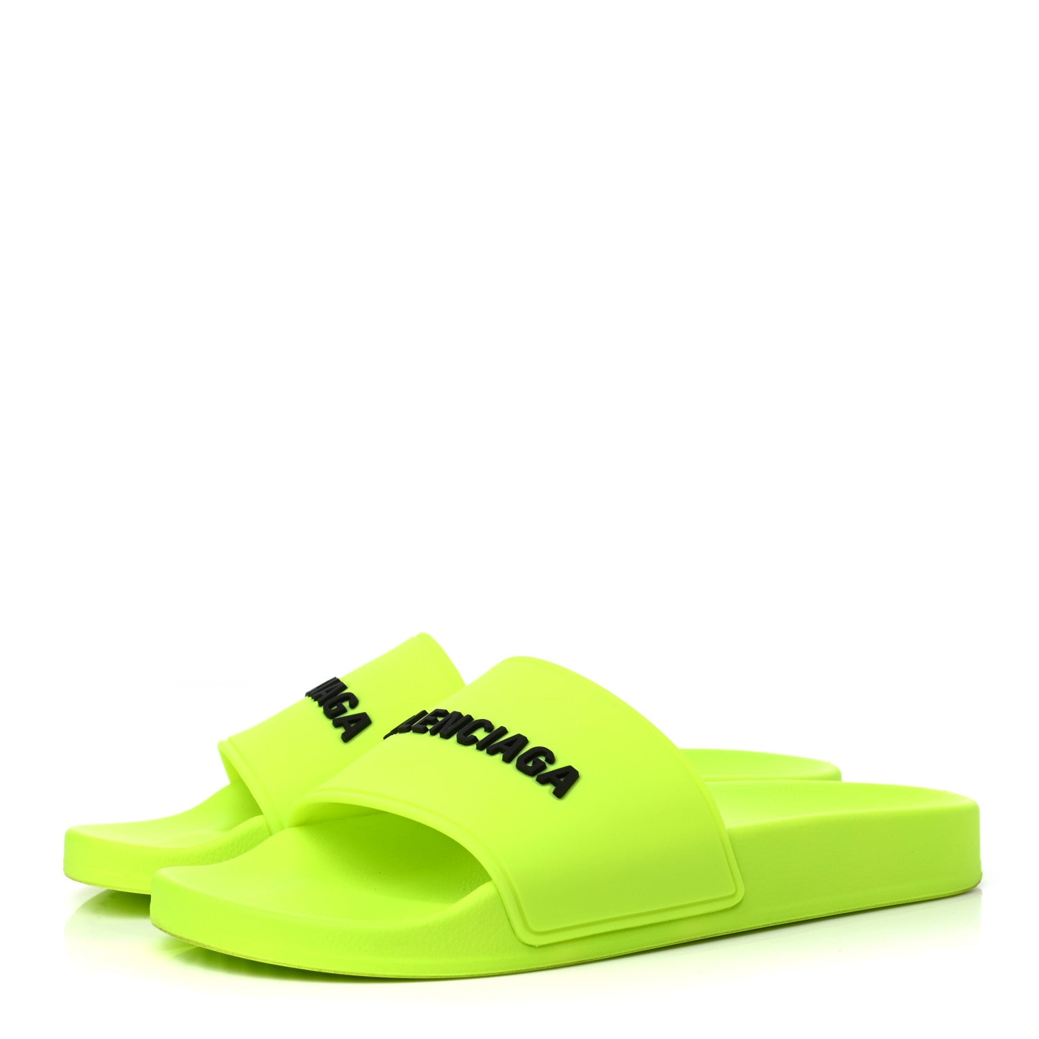 Balenciaga PVC Logo Womens Pool Slide Sandals 38 Jaune Fluo 3 of 6