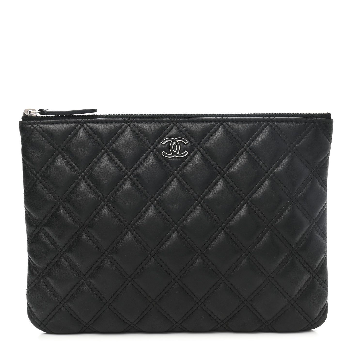 Lambskin Double Stitch Quilted Cosmetic Case Black