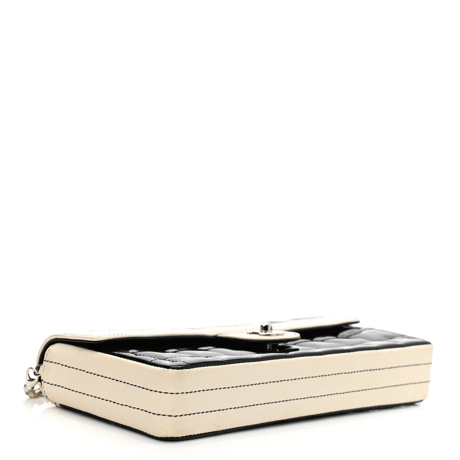 Chanel Patent Lambskin East West Chocolate Bar Flap Black White 4 of 12