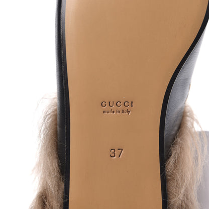 Gucci Goatskin Fur Bee Star Embroidered Womens Princetown Slippers 37 Black 6 of 8