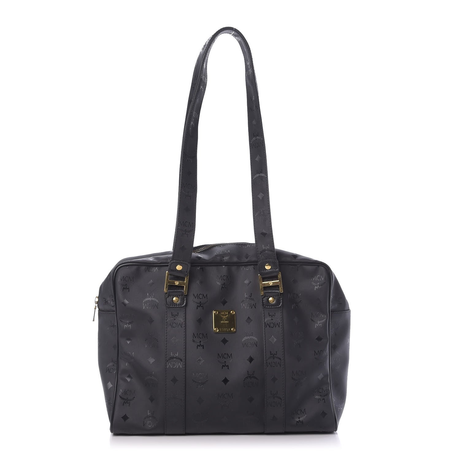 MCM Monogram Coated Canvas Tote Bag Black 1 of 12