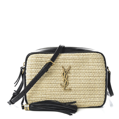 Saint Laurent Raffia Canvas Monogram Lou Camera Bag Beige Black 1 of 9