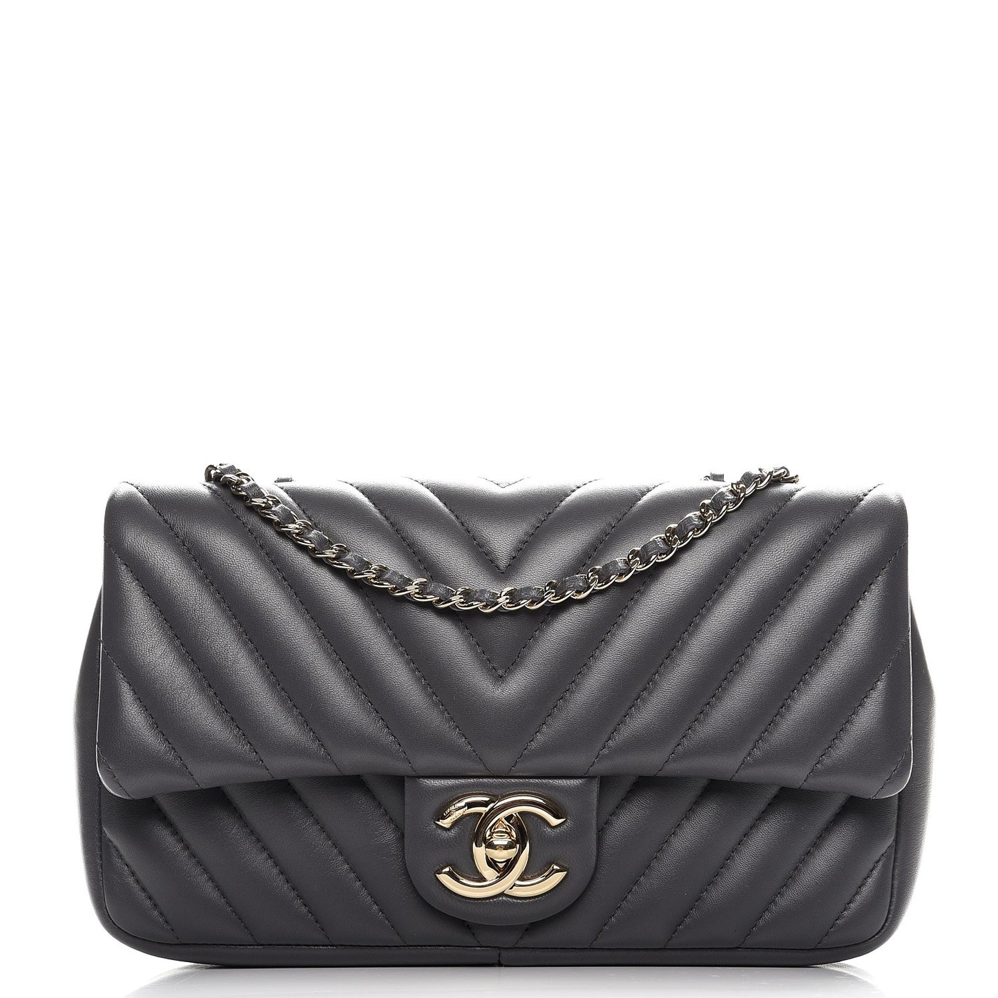Lambskin Surpique Chevron Quilted Small Single Flap Grey